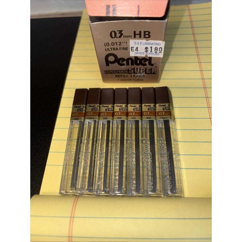 Pentel Super Hi-Polymer 0.3mm HB Ultra Fine Refill Leads 0.012" 7 Tubes 300 HB